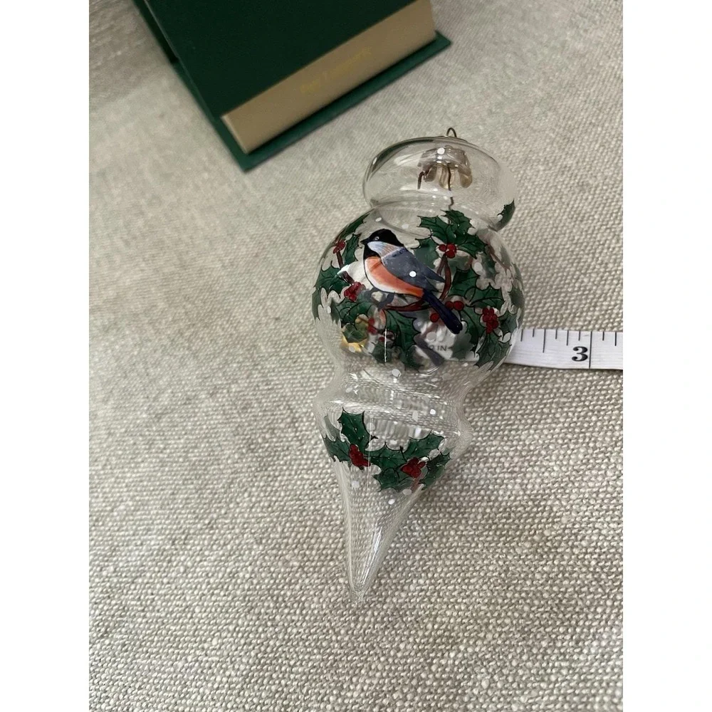 Reverse Hand Paint Teardrop Christmas Ornament Winter Bird Holly Pier 1 Li Bien